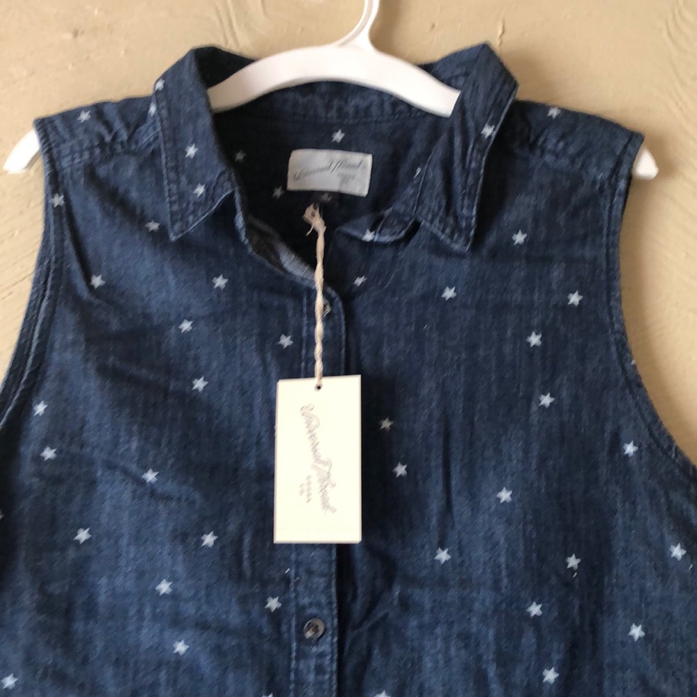 New Chambray Top no sleeve shirt, vest s.M Stars - Picture 2 of 7